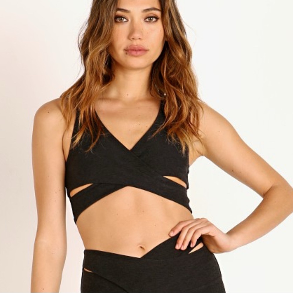 Beyond yoga wrap yoga top heather dark grey xl